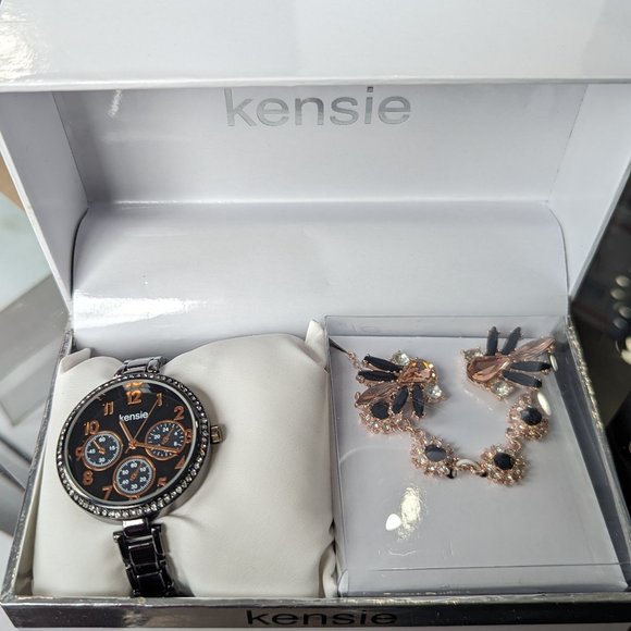 Kensie Jewelry - KENSIE Watch and Jewelry Gift Set - Great for Christmas!  Rose Gold / Onyx